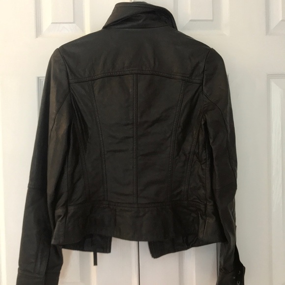 AllSaints Leather Belvedere jacket in dark brown - Picture 4 of 4
